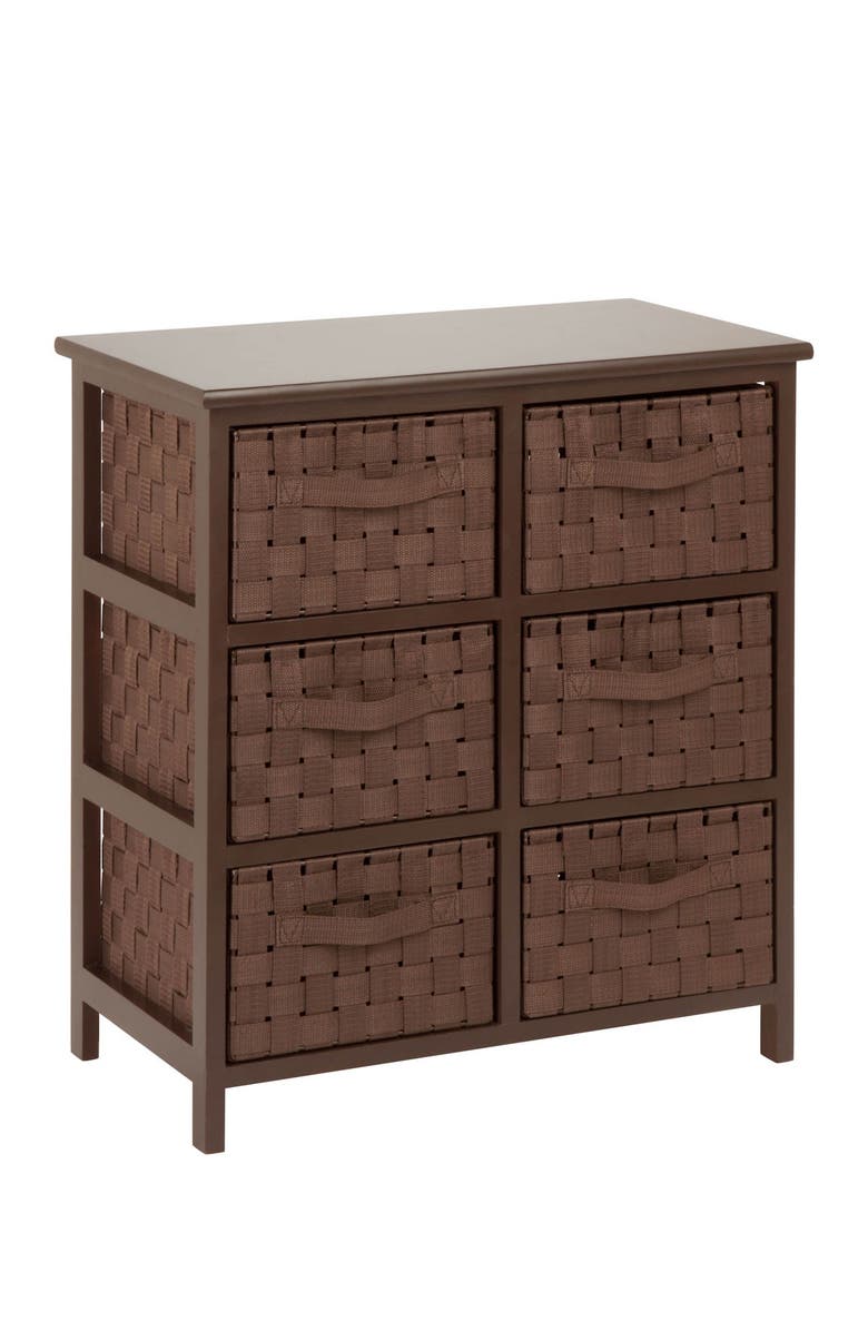 HONEY-CAN-DO Java Brown Woven 6-Drawer Chest, Main, color,