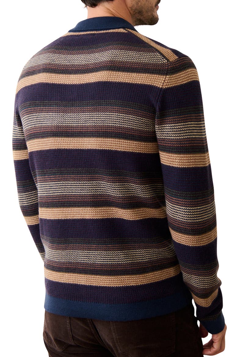 Liam Johnny Collar Long Sleeve Sweater Polo, Alternate, color, WARM MULTI STRIPE