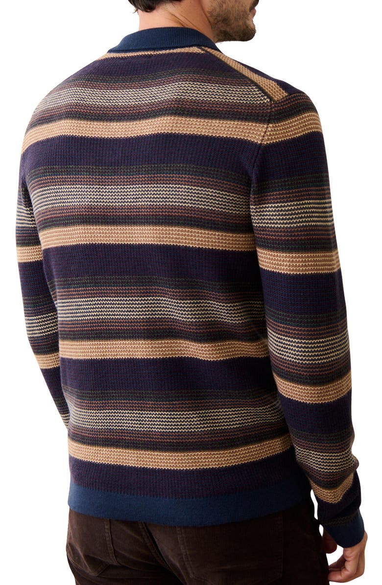Marine Layer Liam Johnny Collar Long Sleeve Sweater Polo, Alternate, color, Warm Multi Stripe