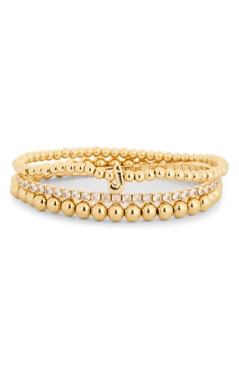 Leith 3-pack Initial Bead Bracelet In J- Clear- Gold