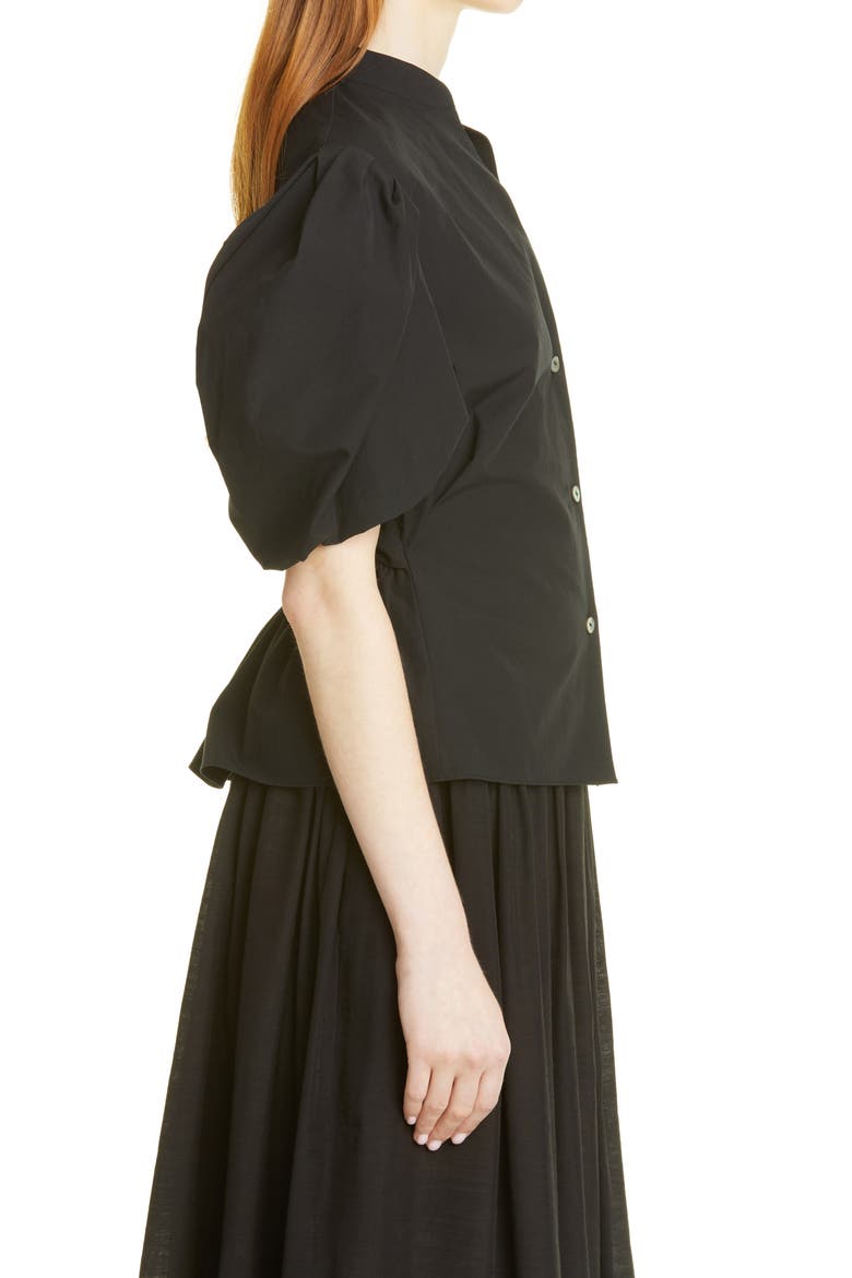 Puff Sleeve Cutout Back Detail Cotton Blouse, Alternate, color, BLACK