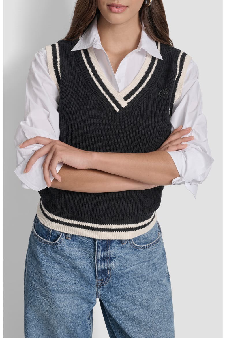V-Neck Tipped Sweater Vest, Main, color, BLK/ EGGNOG