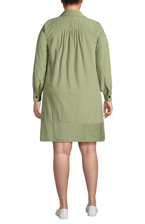Lands' End Plus Size Wide Wale Cord Popover Long Sleeve Shirt Dress In Green