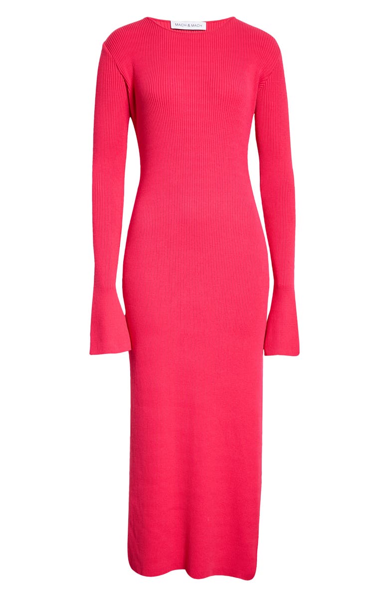 Mach & Mach Crystal Bow Ribbed Cutout Long Sleeve Sweater Dress, Alternate, color, 