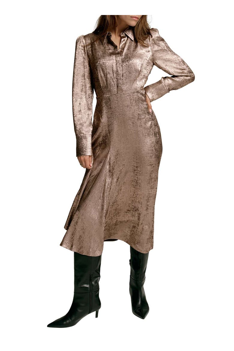 Metallic Midi Shirt Dress, Alternate, color, Gold