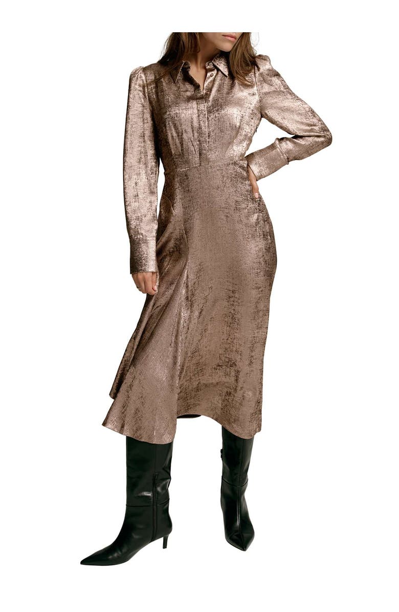 MINT VELVET Metallic Midi Shirt Dress, Alternate, color, Gold