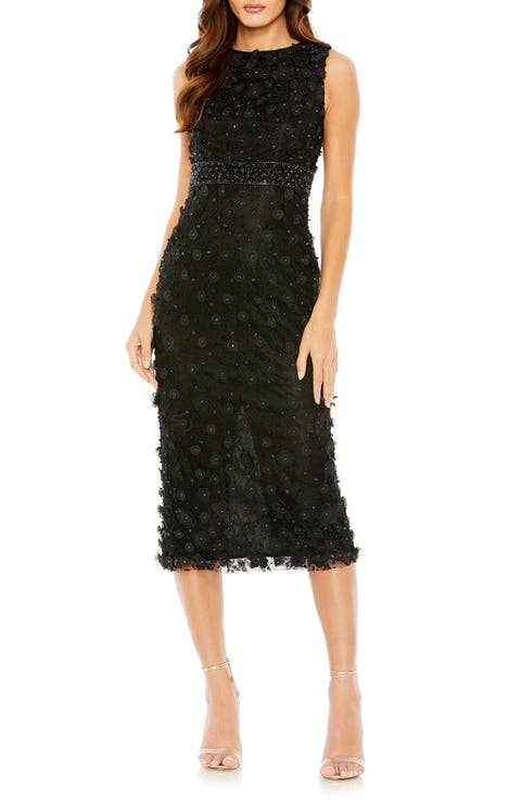 Floral Applique High Neck Sleeveless Midi Dress