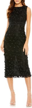 Mac Duggal Floral Appliqué High Neck Sleeveless Midi Dress