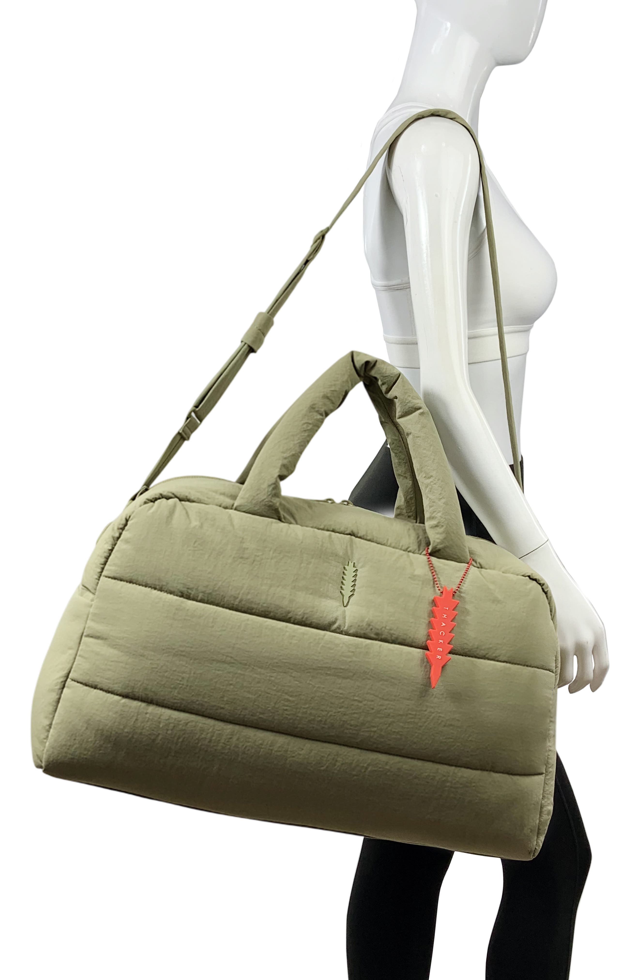 Quinn Large Textured Nylon Duffle, Alternate, color, DARK SAGE
