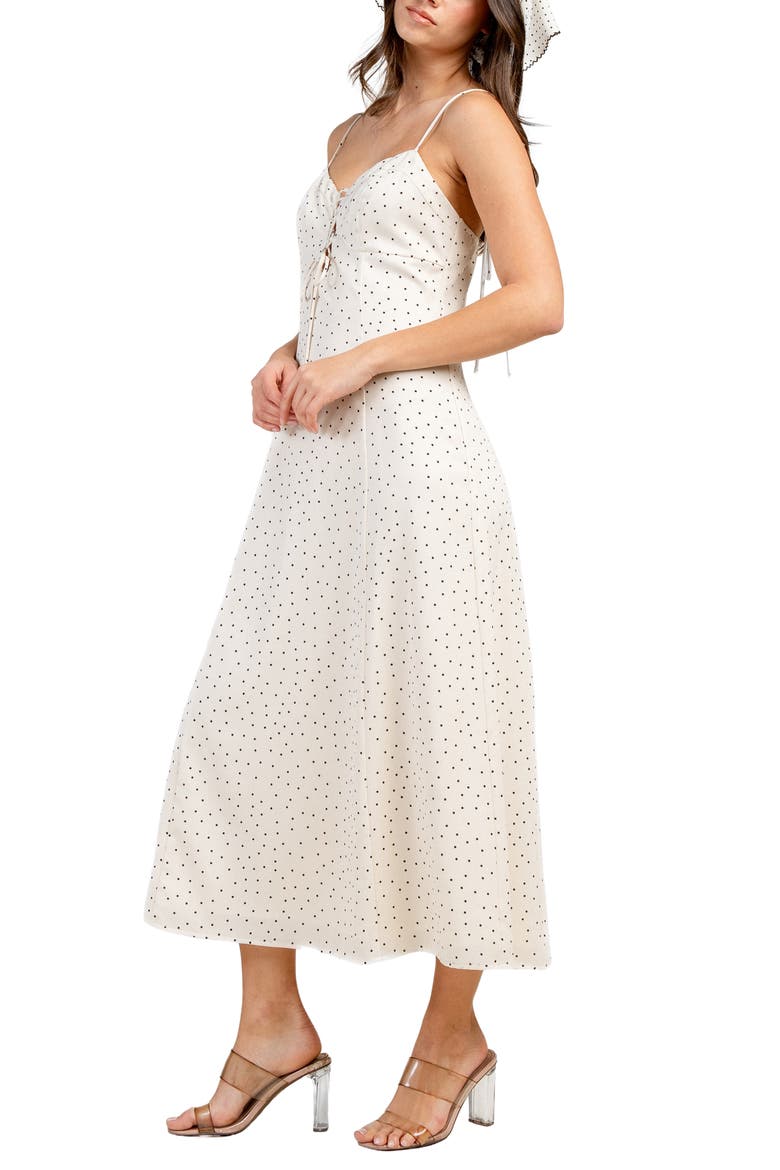 Lace-Up Polka Dot Midi Dress, Alternate, color, IVORY