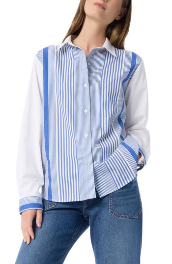 Do By Dee Ocleppo Noelle Stripe Cotton Button-up Shirt In Blue