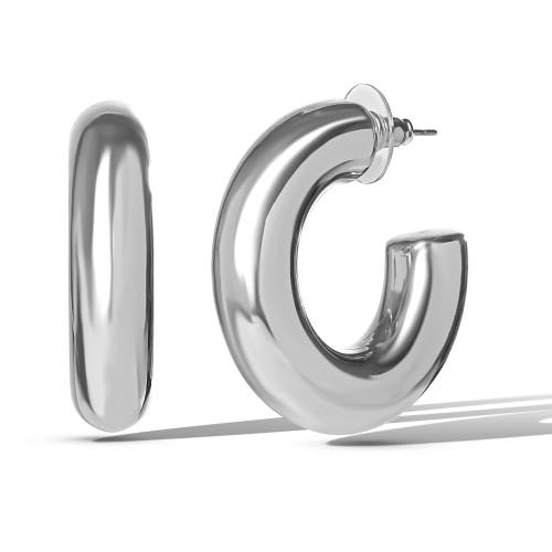 Jessica Simpson Mini Chunky Silver Hoop Earrings In Metallic