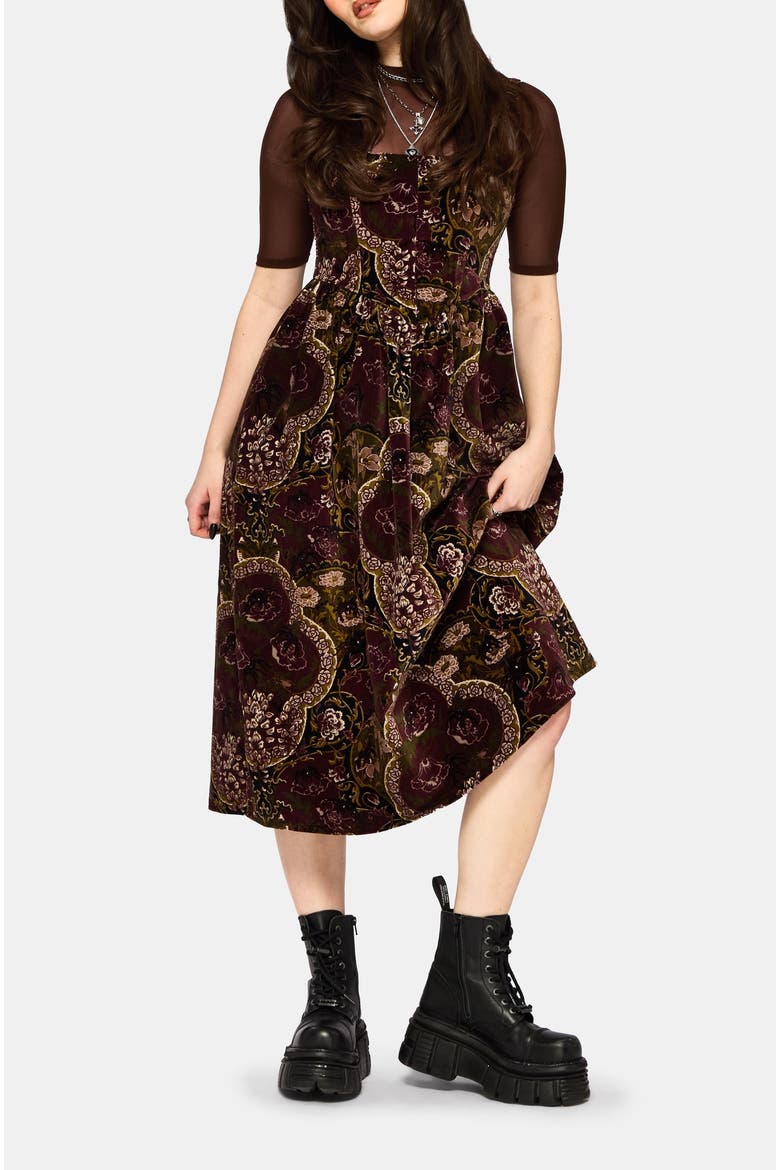Effie Baroque Corset Bodice Midi Dress, Alternate, color, Dark Red