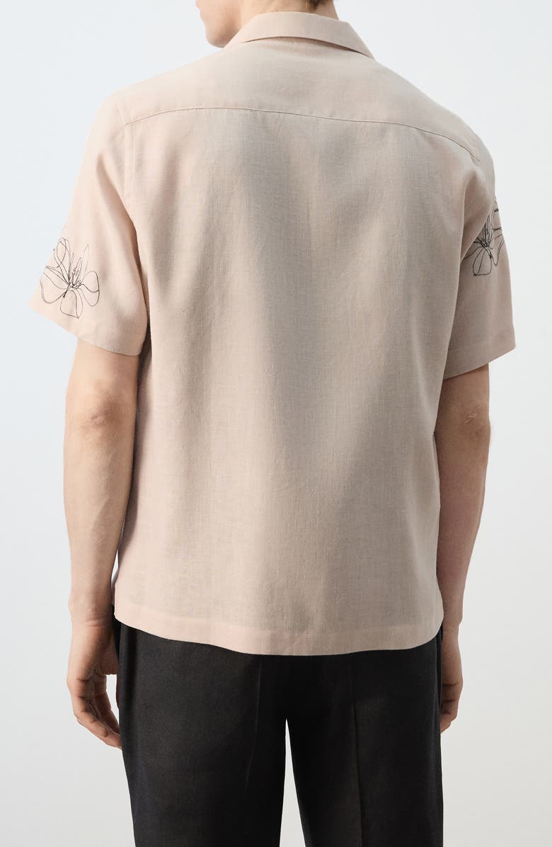 MANGO Regular Fit Embroidered Floral Camp Shirt, Alternate, color, Beige