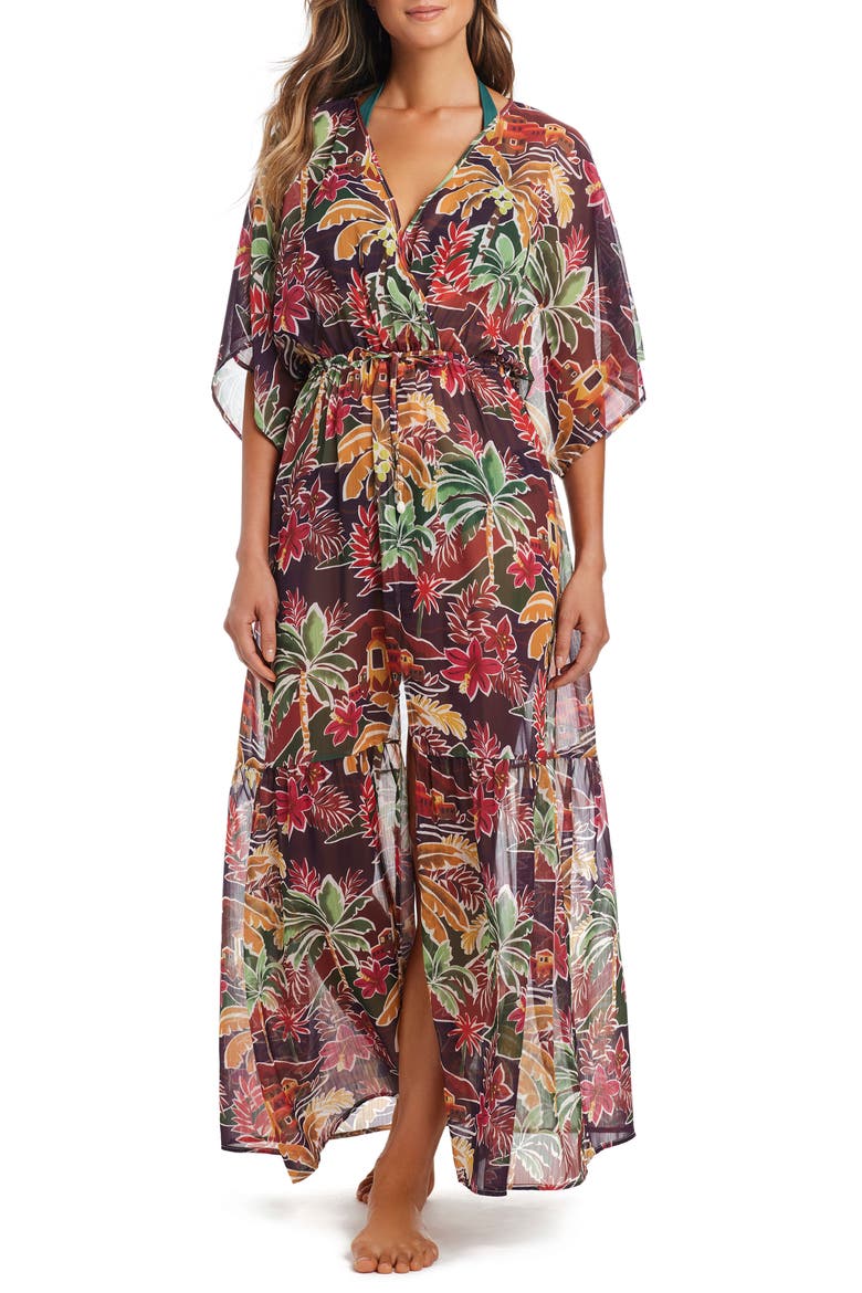Floral Print Cover-Up Dress, Main, color, DARK GRENACHE
