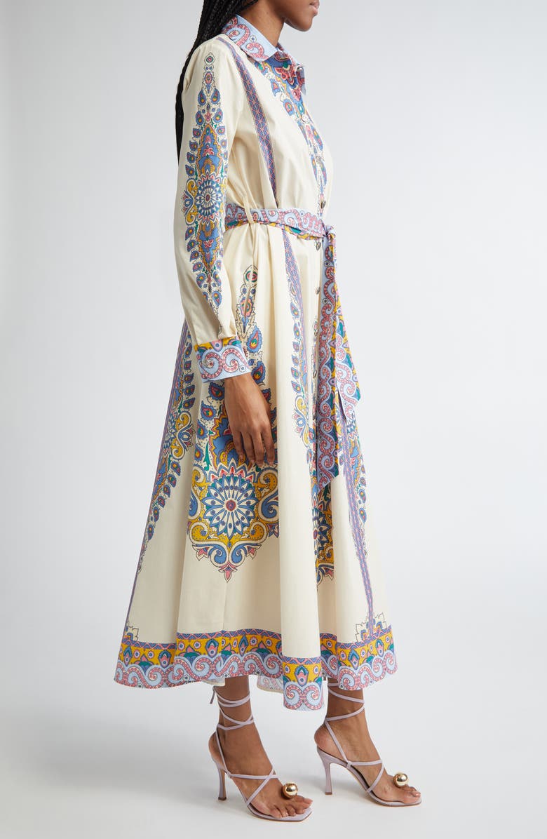 Etro Paisley Print Long Sleeve Belted Stretch Cotton Shirtdress, Alternate, color, Stampa F.do Bianco
