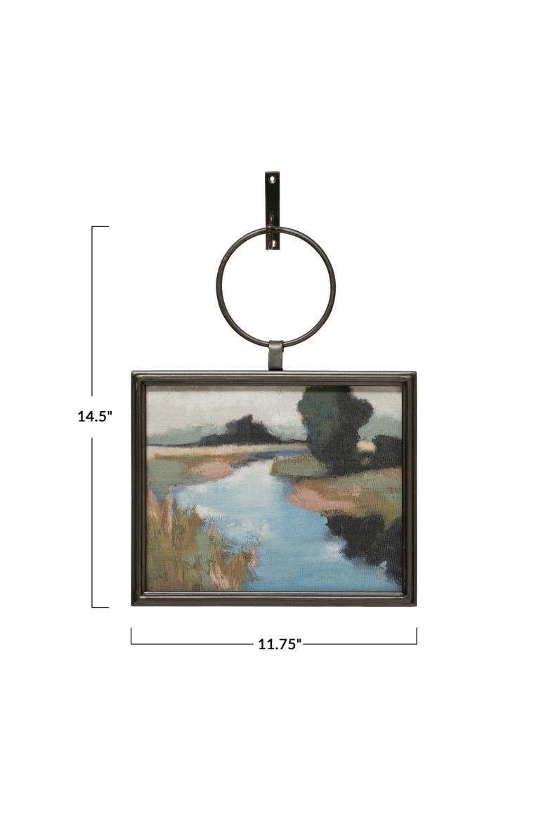 Metal and Wood Framed Landscape Wall Art with Hanging Bracket, Multicolor, Alternate, color, Blue
