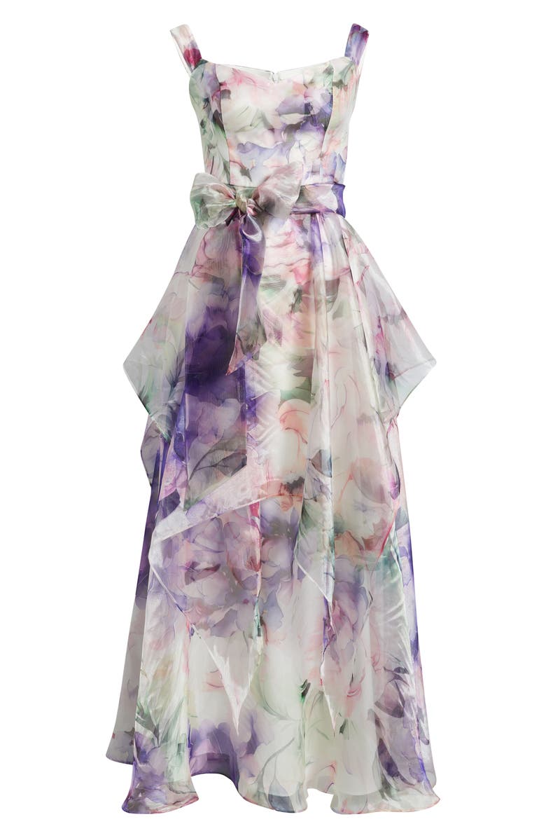 Eliza J Floral Off the Shoulder Ballgown, Alternate, color, Purple Multi