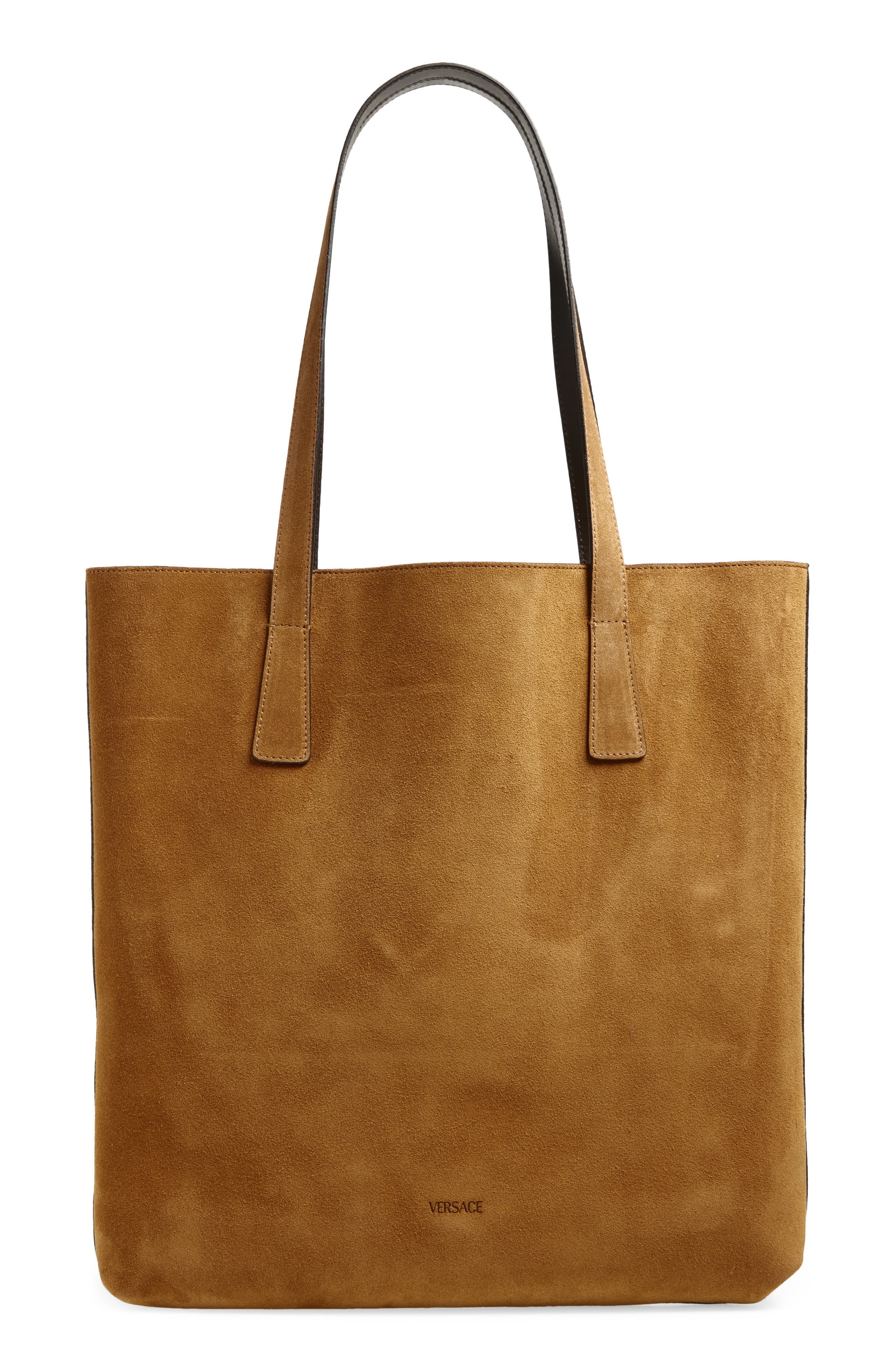 Versace Suede Tote, Alternate, color, Cognac-Versace Gold