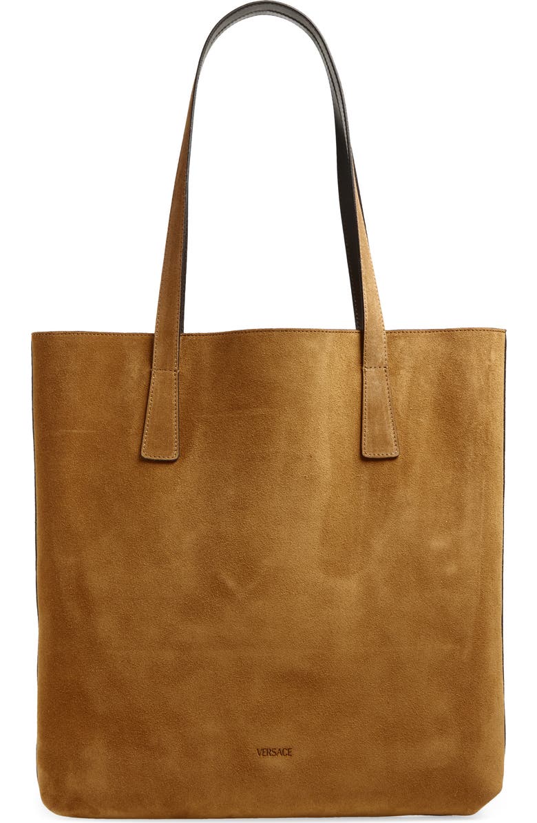 Versace Suede Tote, Alternate, color, Cognac-Versace Gold