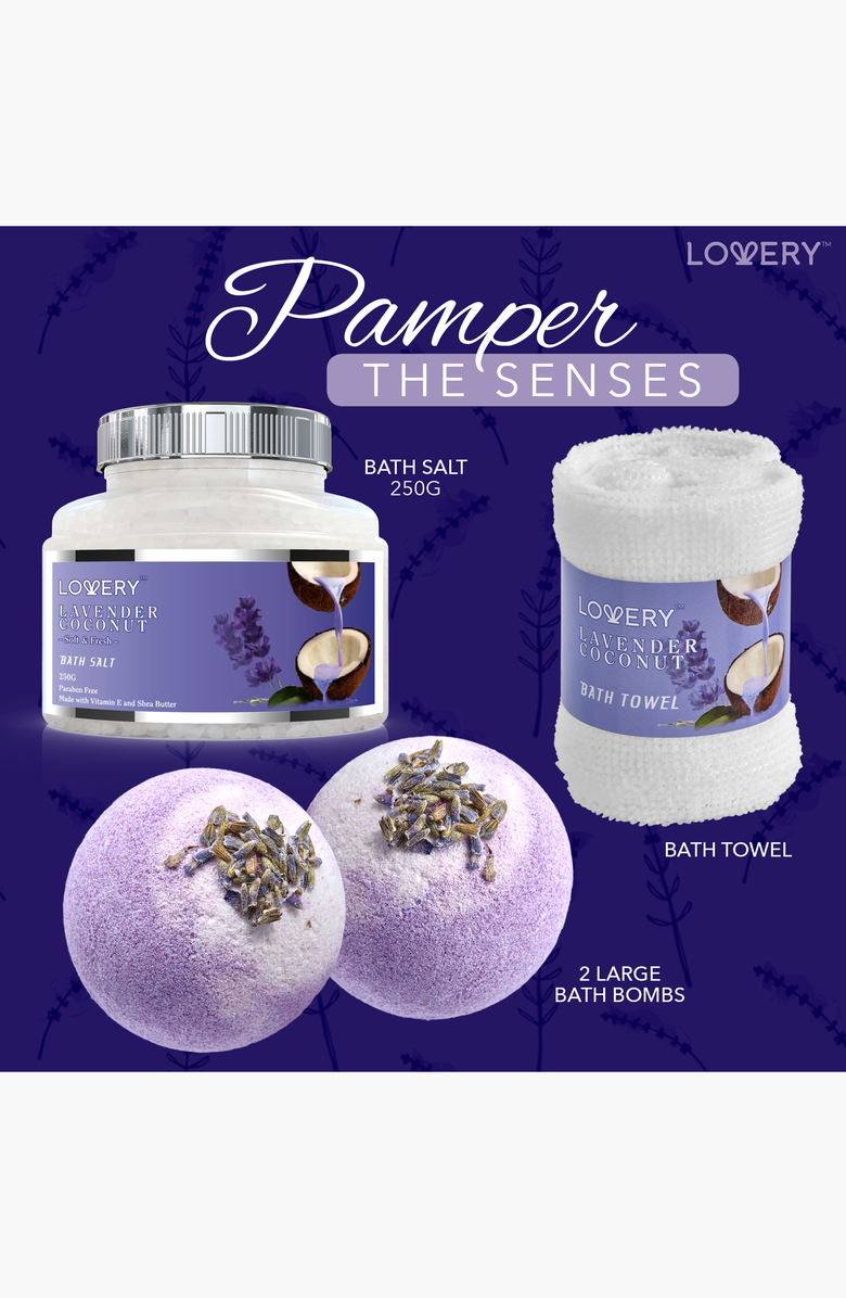 Lovery Lavender Coconut Home Spa Gift Set - Handmade Pearl Basket - 9pc, Alternate, color, Lavender Coconut
