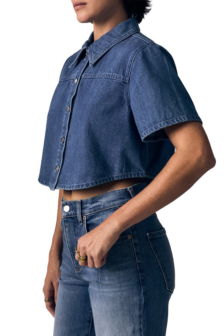 Denim Crop Swing Shirt, Alternate, color, OCEAN BREEZE