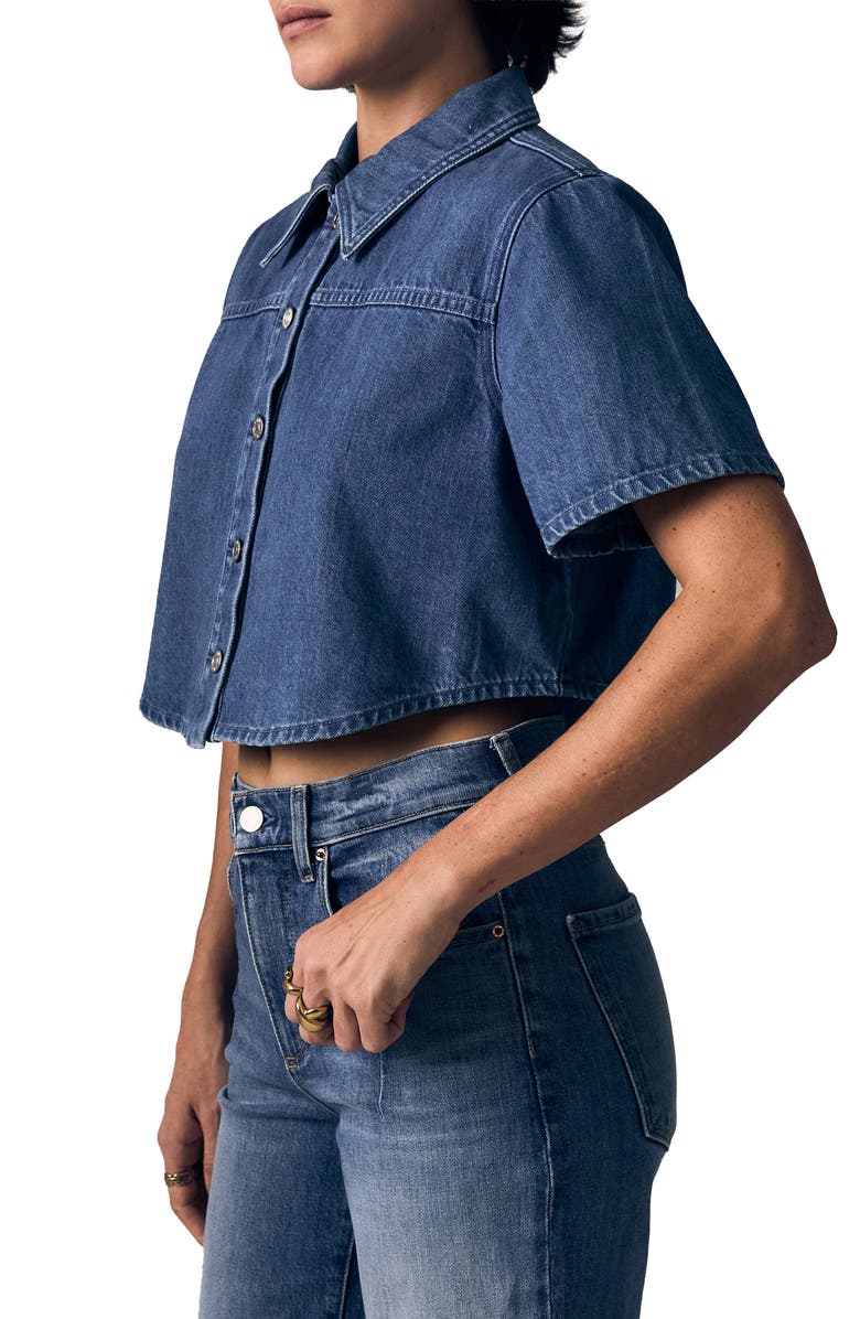 LE JEAN Denim Crop Swing Shirt, Alternate, color, Ocean Breeze