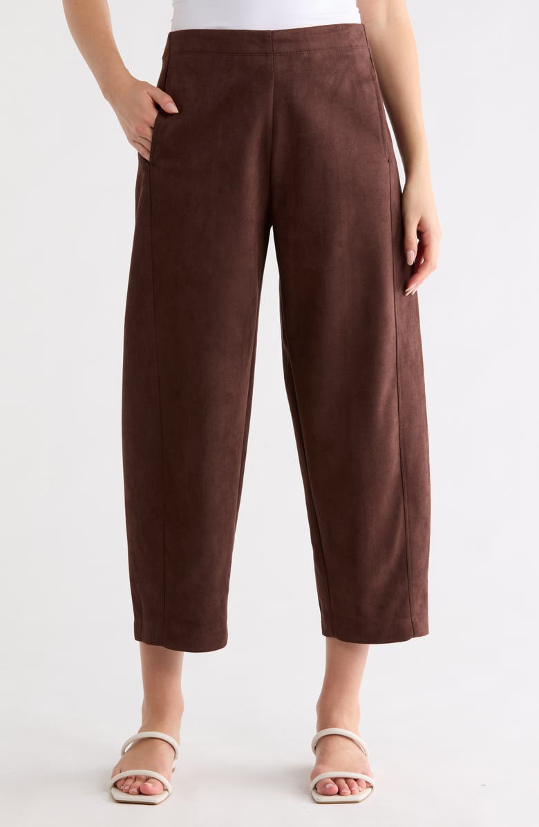 MAX STUDIO Faux Suede Barrel Pants, Main, color, Dark Brown