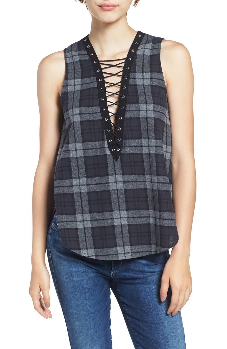 Elodie Sleeveless Plaid Top, Main, color,