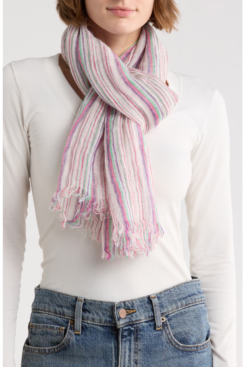 Stripe Linen Scarf, Main, color, GREEN/ PINK MULTI