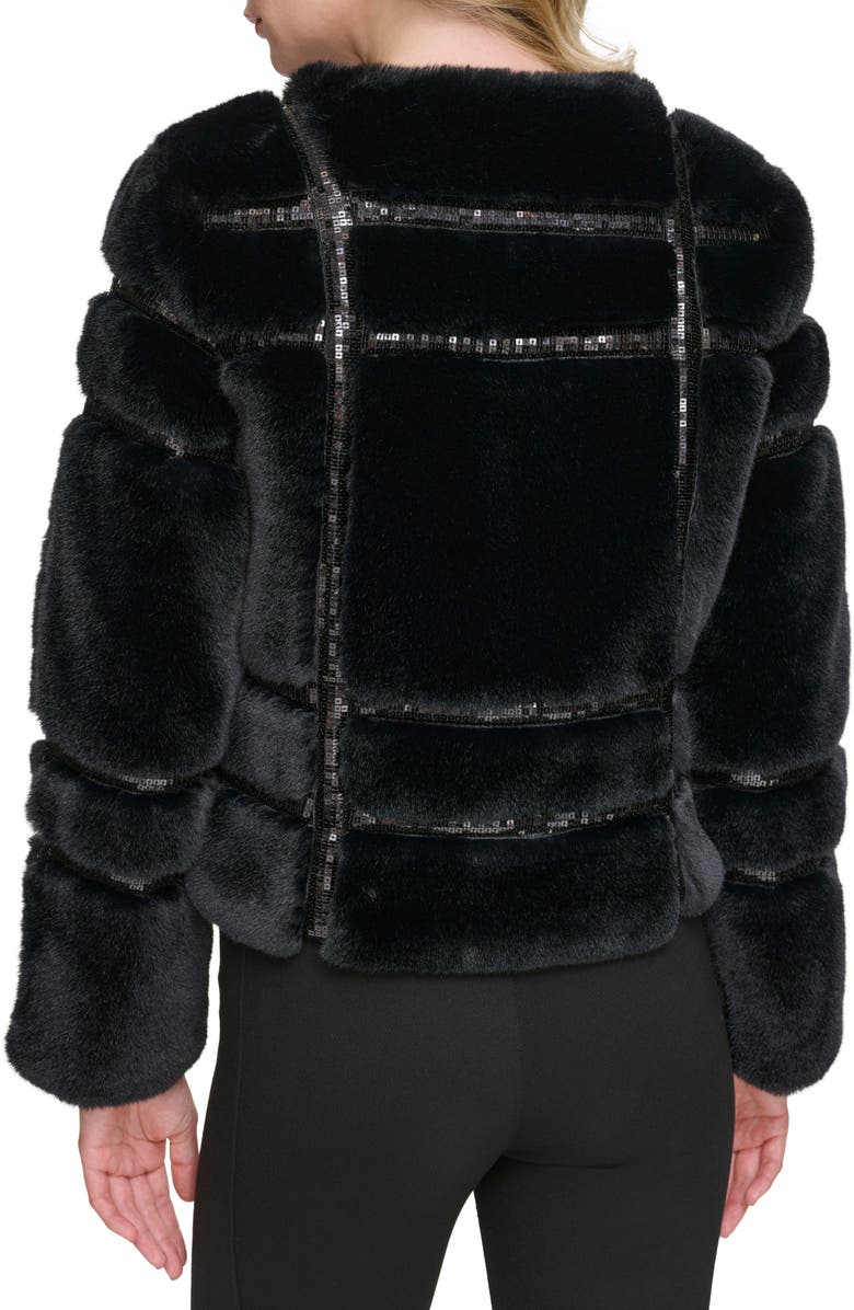 KARL LAGERFELD PARIS Sequin Quilted Faux Fur Jacket, Alternate, color, 