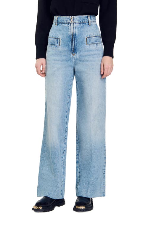 Sandro Oslo High Waist Cotton Denim Jeans In Blue Jean