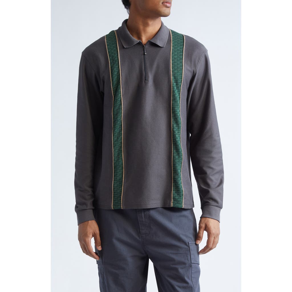 Palmes Mens Charcoal Lace-trim Long-sleeve Cotton Polo Top Xl In Black
