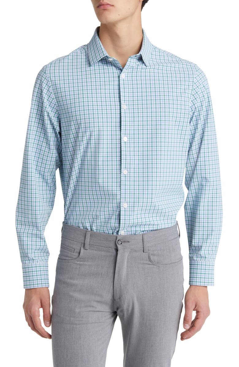 Mizzen+Main Leeward Trim Fit Deep Sea Oaklawn Check Performance Button-Up Shirt, Main, color,