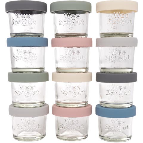 Glass Baby Food Storage Jars with Silicone Lids (4 oz, 12 Pack Set)
