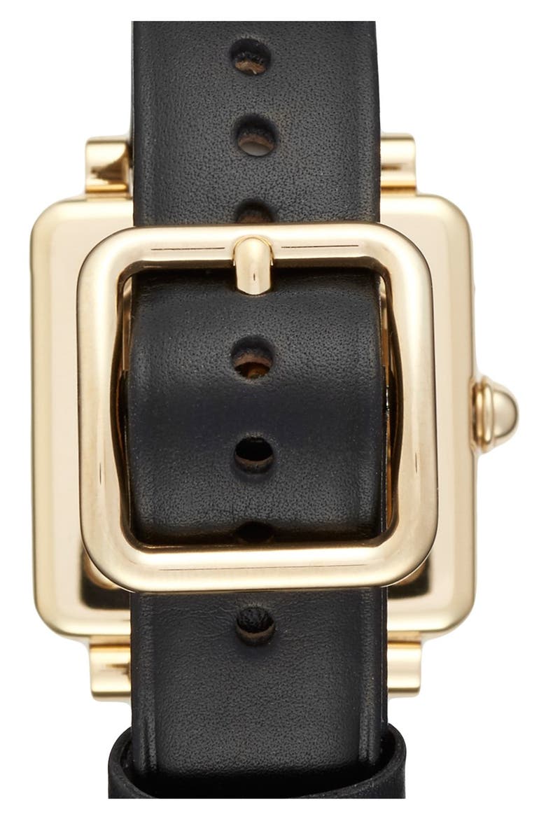 'Vic' Leather Strap Watch, 30mm, Alternate, color, BLACK/ WHITE/ GOLD