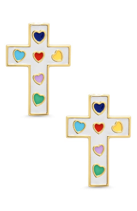 Kids' Cross Enamel Stud Earrings