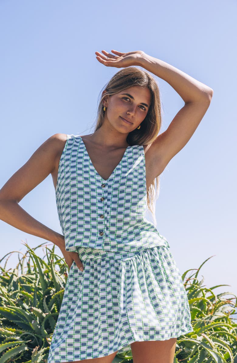 Hurley Venice Print Sleeveless Button-Front Top, Alternate, color, Windward Blue