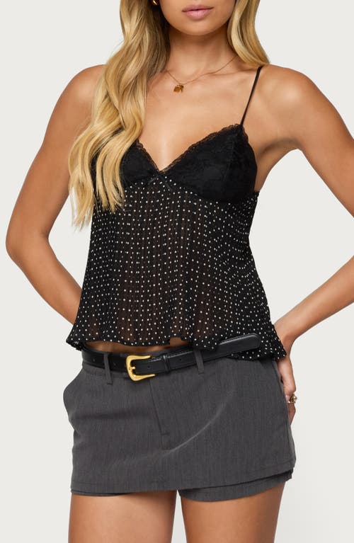 Edikted Rhian Polka Dot Lace Trim Pleated Camisole In Black
