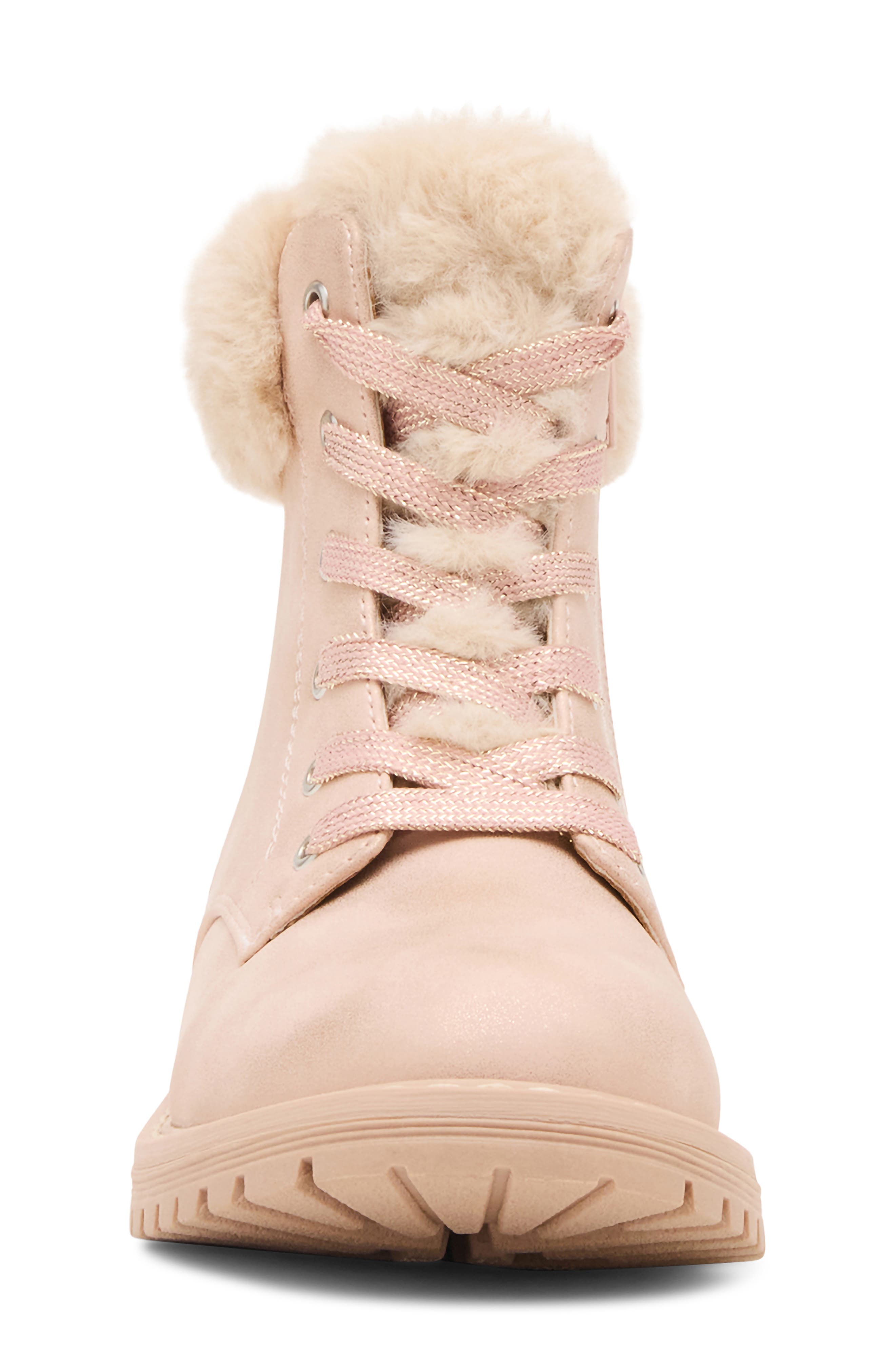 Steve Madden Kids' Jbowden Faux Fur Trim Combat Boot, Alternate, color, Sand