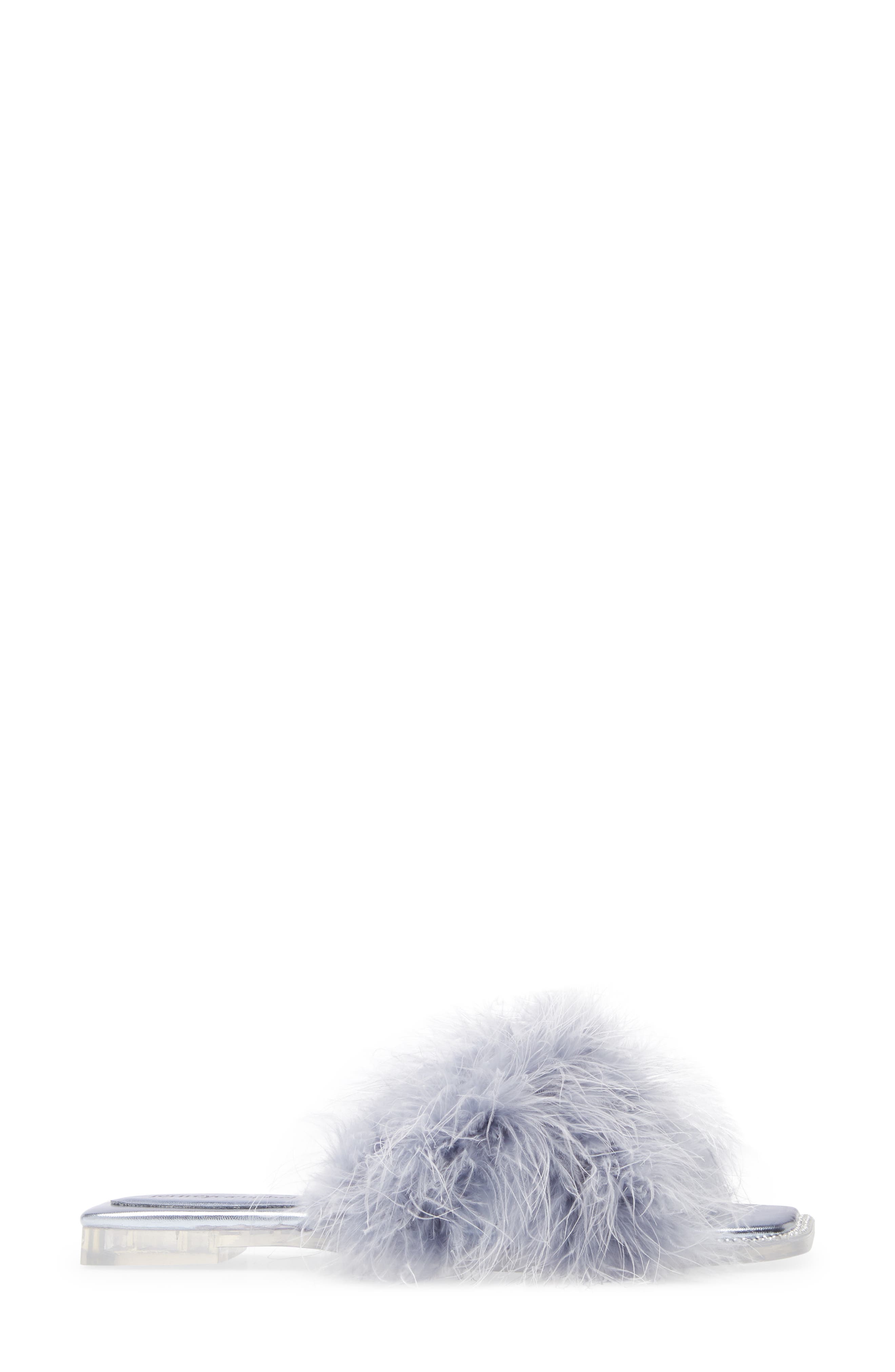 Crush On U Slide Sandal, Alternate, color, BLUE METALLIC BLUE FAUX FUR