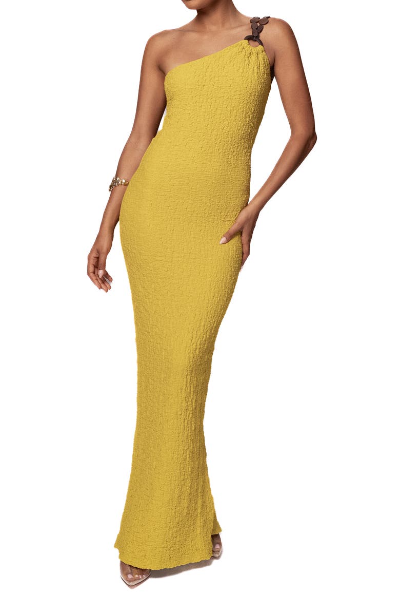 JLUXLABEL Summer in Capri One-Shoulder Maxi Dress, Main, color, Lime