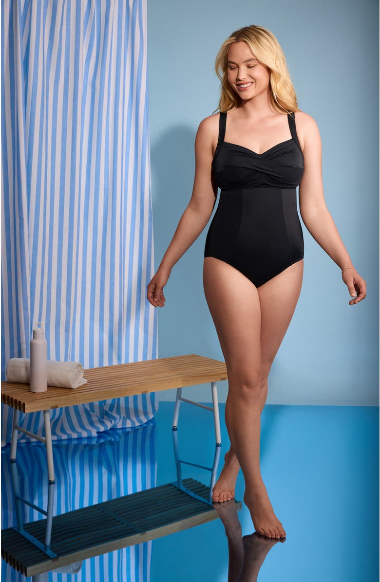 ShapeSolver Sport Twist Bra Tank Chlorine Resistant One-Piece Swimsuit, Alternate, color, Black