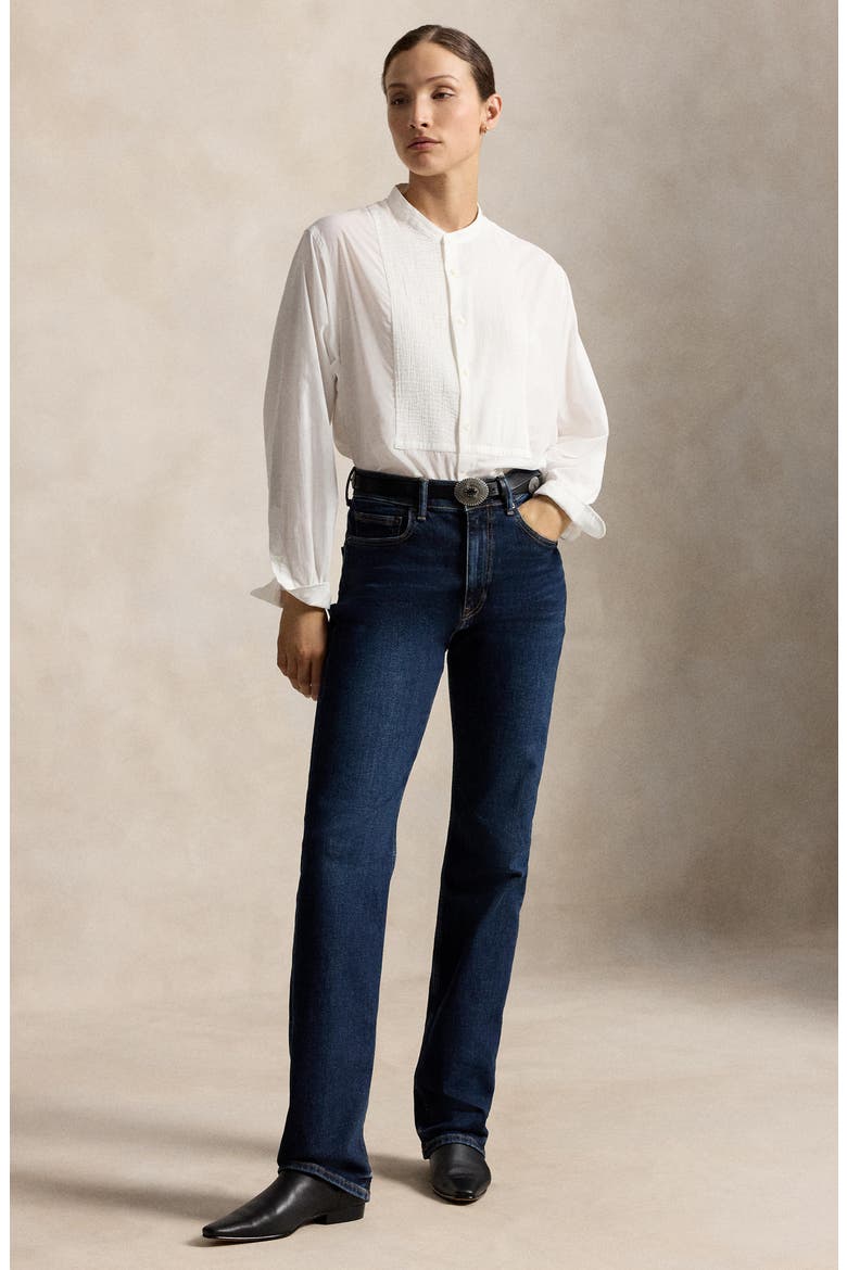 Pintuck Band Collar Cotton Button-Up Shirt, Alternate, color, WHITE