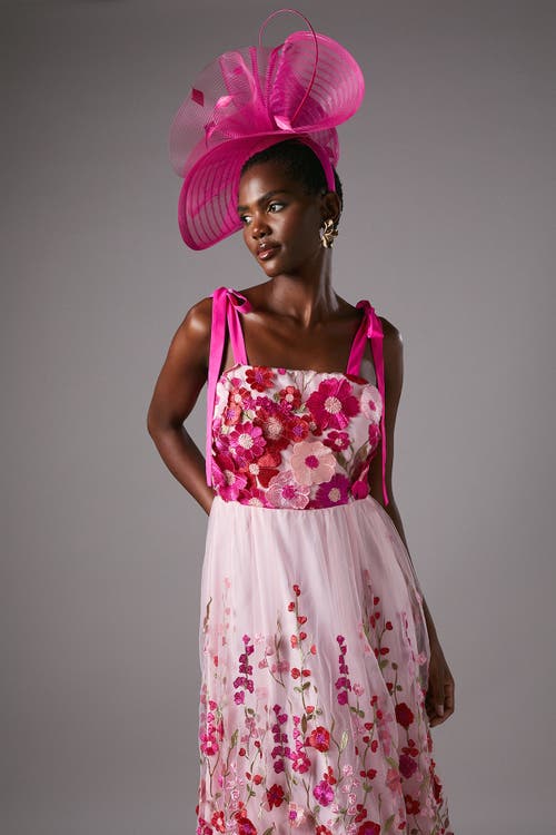 Coast Embroidered Mesh Midi Dress In Pink