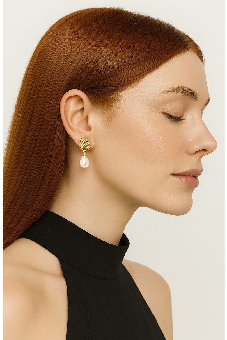 Faux Pearl Drop Twisted Earrings, Alternate, color, GOLD