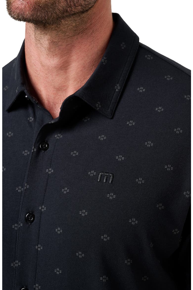 Shore of It Geo Print Short Sleeve Button-Up Knit Shirt, Alternate, color, BLACK