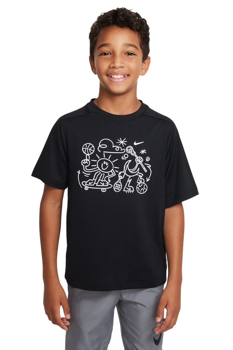 Kids' Dri-FIT Multi+ Training Tee, Main, color, BLACK/ WHITE