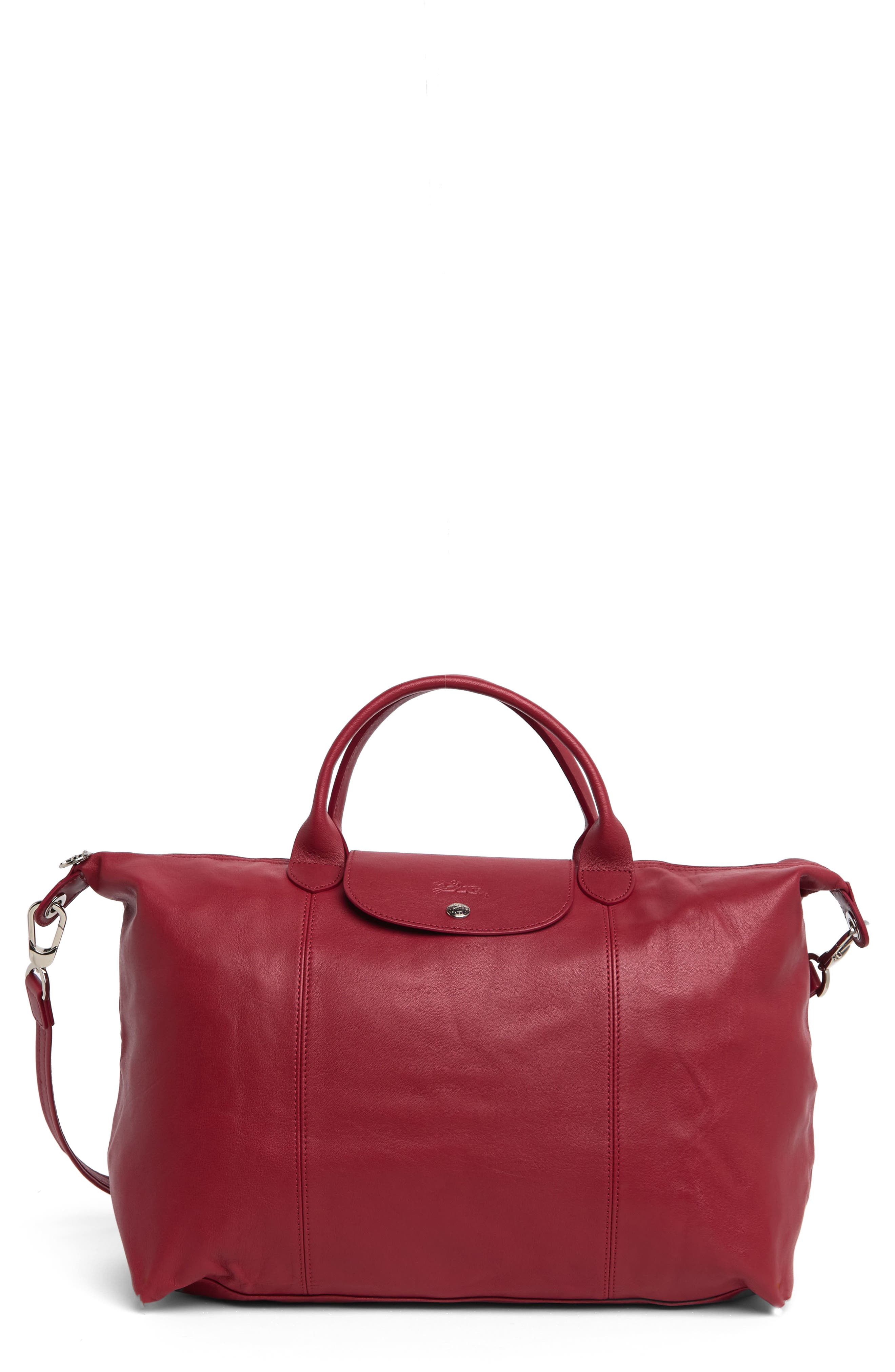 'Le Pliage Cuir' Leather Handbag, Main, color, RED