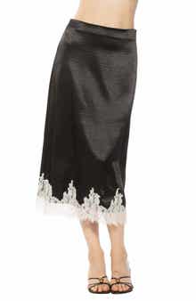 Serena Lace Trim Satin Midi Skirt